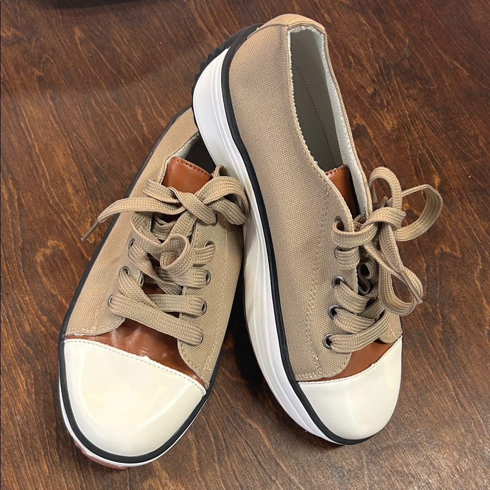 Stylish Tan and White Women's Sneakers